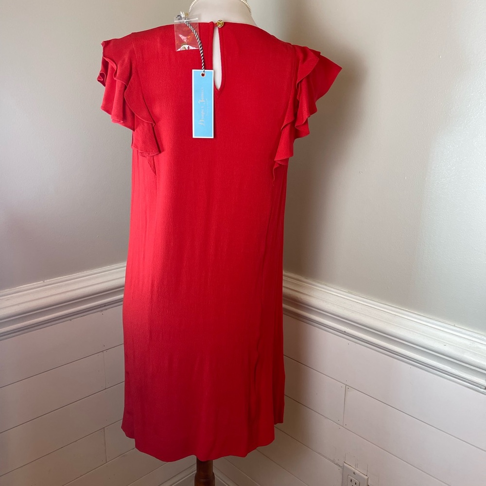 Draper James Beautiful Haute Red Ruffle Shoulder Dress 6 FREE SHIP - Picture 3 of 5